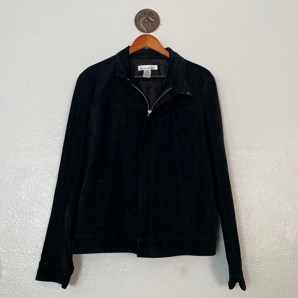 Jones New York Sport Black Genuine Leather Suede Zip Up Jacket XL